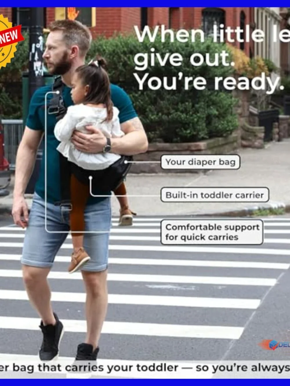 Toddler Carrier Bag with Built-in Storage, Compact Travel Diaper Bag